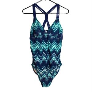 Liz Lange Maternity Blue Green Zigzag One Piece Swimsuit Small 🎀Host Pick🎀